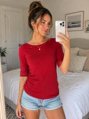 Lauren Ralph Lauren Stretch Cotton Boatneck Tee Red Size xSmall
